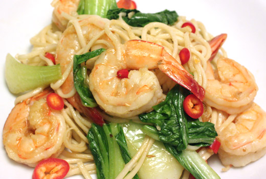 Bok Choy and Shrimp Noodle Stir Fry